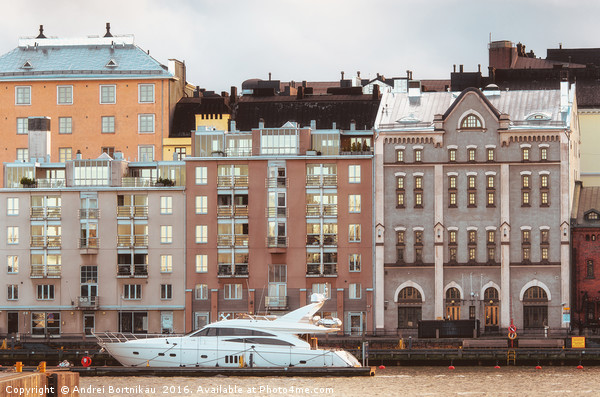 Yacht moored in North Harbour in Helsinki, Finland Picture Board by Andrei Bortnikau