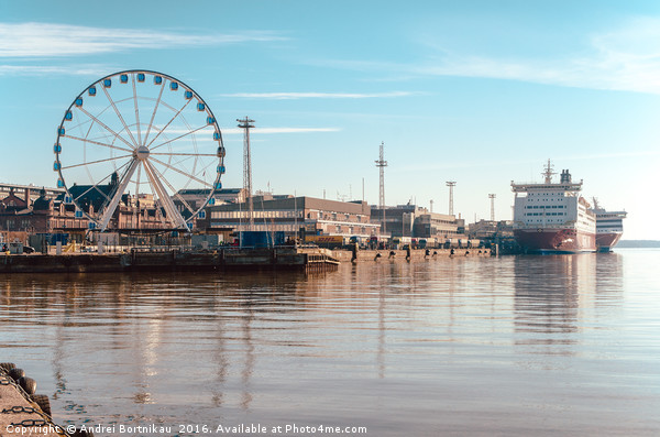 View of the Ferris wheel, the port and Viking ferr Picture Board by Andrei Bortnikau