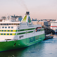 Buy canvas prints of Ferries in passenger port Lansiterminaali in Helsi by Andrei Bortnikau