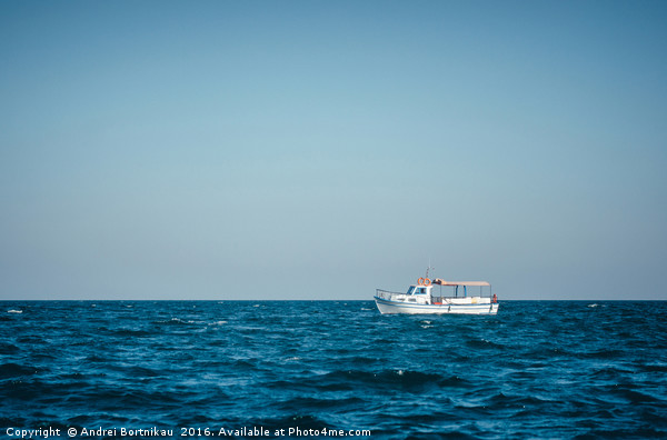 Lonely tourist boat in the Black Sea without peopl Picture Board by Andrei Bortnikau