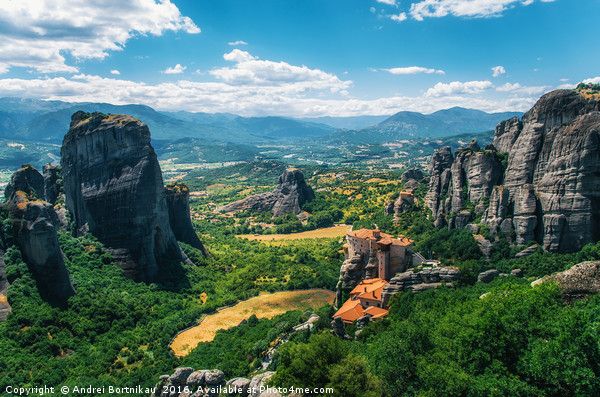 Mountain scenery with Meteora rocks and Roussanou  Picture Board by Andrei Bortnikau