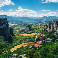 Buy canvas prints of Mountain scenery with Meteora rocks and Roussanou  by Andrei Bortnikau