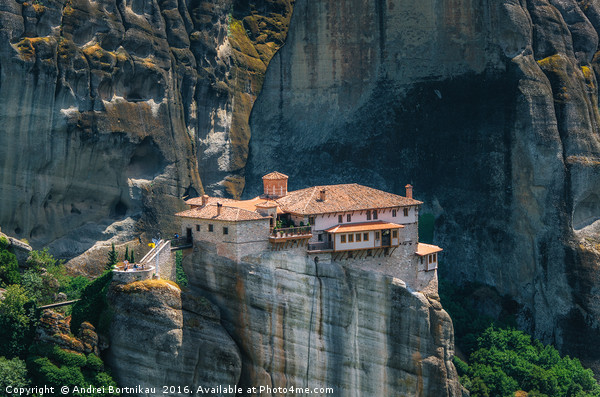 Mountain scenery with monastery of Meteora Picture Board by Andrei Bortnikau