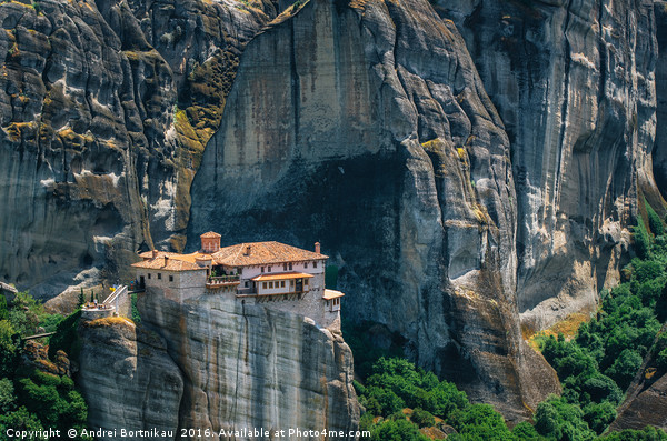 Mountain landscape with monastery of Meteora Picture Board by Andrei Bortnikau