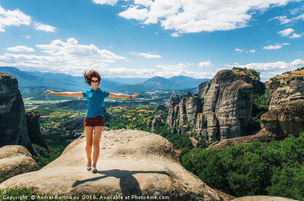 Traveler enjoying the landscape, Meteora, Greece Picture Board by Andrei Bortnikau