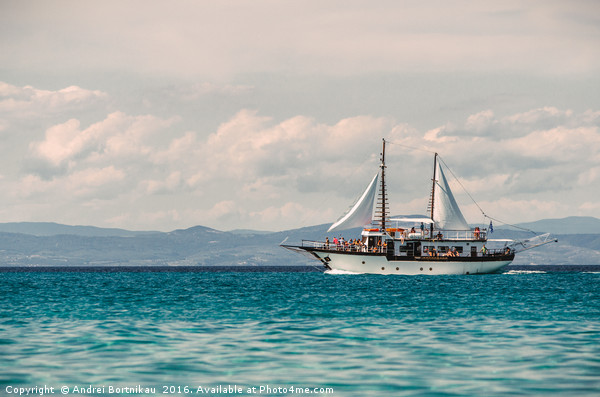 Sailing ship sails in the Aegean Sea Picture Board by Andrei Bortnikau