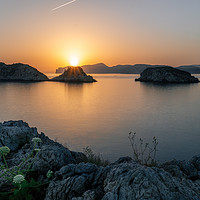 Buy canvas prints of Santa Ponsa coastline at sunset in Mallorca, Spain by Andrei Bortnikau