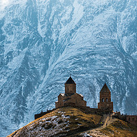 Buy canvas prints of Caucasus mountains, Gergeti Trinity church, Georgi by Andrei Bortnikau