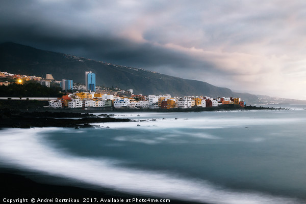 View of colorful houses of Puerto de la cruz in Te Picture Board by Andrei Bortnikau