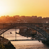 Buy canvas prints of Dom Luis I Bridge in skyline at sunset in Porto by Andrei Bortnikau