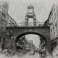 Buy canvas prints of A pencil sketch. Eastgate Street, Chester. by Henry Horton