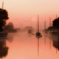 Buy canvas prints of A misty river Frome by Henry Horton