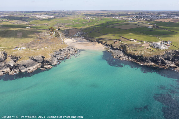 Aerial photograph of Poldhu Beach near the Lizard, Cornwall, Eng Picture Board by Tim Woolcock