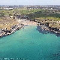 Buy canvas prints of Aerial photograph of Poldhu Beach near the Lizard, Cornwall, Eng by Tim Woolcock