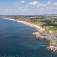 Buy canvas prints of Aerial photograph of Loe Bar and Gunwalloe Beach, Cornwall, Engl by Tim Woolcock