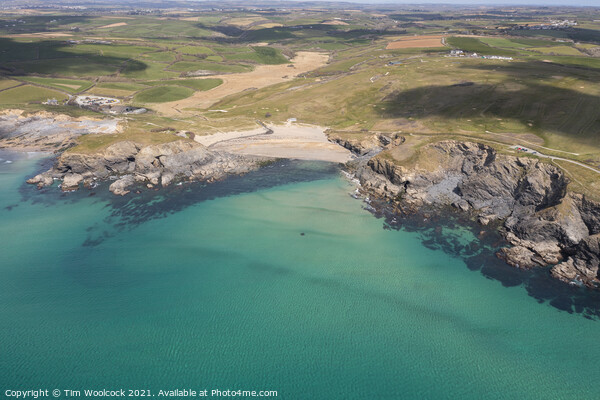 Aerial photograph of Gunwalloe Church Cove and Dollar Cove neart Picture Board by Tim Woolcock