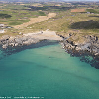 Buy canvas prints of Aerial photograph of Gunwalloe Church Cove and Dollar Cove neart by Tim Woolcock