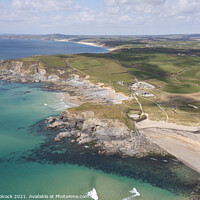 Buy canvas prints of Aerial photograph of Gunwalloe Church Cove and Dollar Cove neart by Tim Woolcock