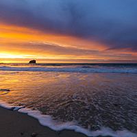Buy canvas prints of Beautiful sunset at Portreath Beach, Cornwall by Tim Woolcock