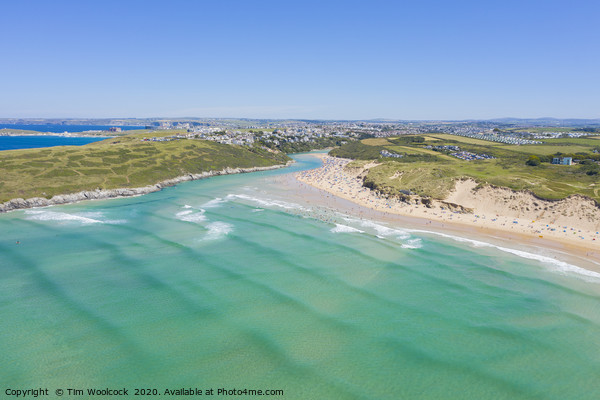 Aerial photograph of Crantock Beach, Newquay, Corn Picture Board by Tim Woolcock