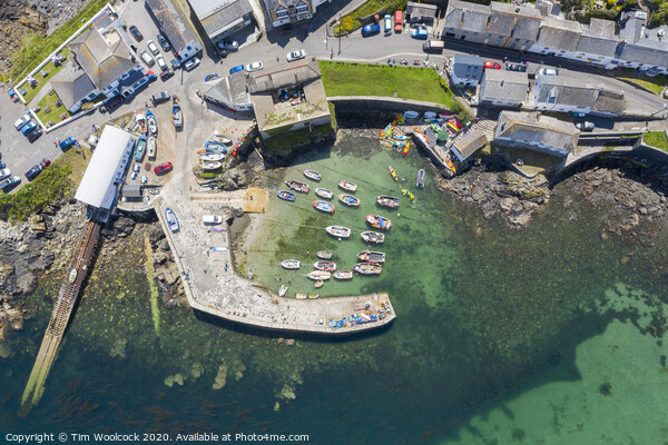 Aerial photograph of Coverack, Lizard, Helston, Cornwall, England  Picture Board by Tim Woolcock