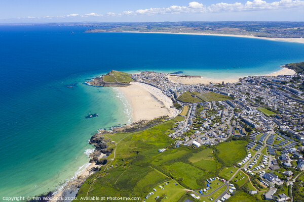 Aerial photograph of St Ives taken towards Hayle Picture Board by Tim Woolcock