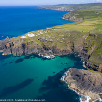 Buy canvas prints of Aerial photograph of Pendeen lighthouse, Cornwall, England by Tim Woolcock