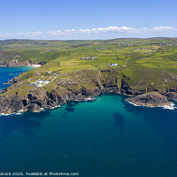 Buy canvas prints of Aerial photograph of Pendeen lighthouse, Cornwall, England by Tim Woolcock