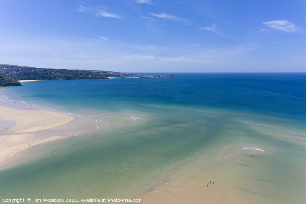 Aerial photograph of Hayle Beach towards St Ives, Cornwall, England Picture Board by Tim Woolcock