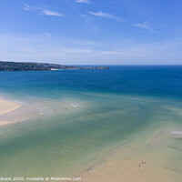 Buy canvas prints of Aerial photograph of Hayle Beach towards St Ives, Cornwall, England by Tim Woolcock