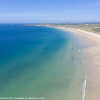 Buy canvas prints of Aerial photograph of Hayle Beach towards Godrevy lightouse, Cornwall, England by Tim Woolcock