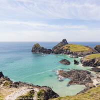 Buy canvas prints of A rocky island in the middle of a body of water with Kynance Cove in the background by Tim Woolcock