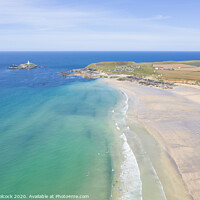 Buy canvas prints of Aerial photography of Godrevy beach and lighthouse  by Tim Woolcock