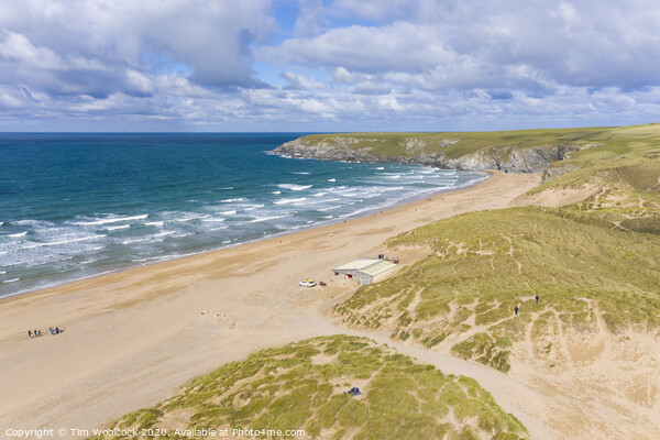 Aerial photograph of Holywell Beach nr Newquay, Cornwall, England. Picture Board by Tim Woolcock