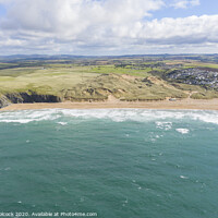 Buy canvas prints of Aerial photograph of Holywell Beach nr Newquay, Cornwall, England. by Tim Woolcock