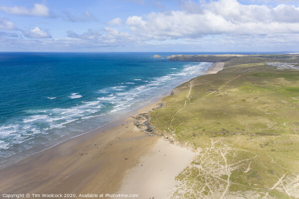 Aerial photograph of Perranporth Beach nr Newquay, Cornwall, England. Picture Board by Tim Woolcock