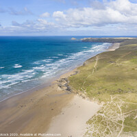 Buy canvas prints of Aerial photograph of Perranporth Beach nr Newquay, Cornwall, England. by Tim Woolcock