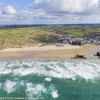 Buy canvas prints of Aerial photograph of Perranporth Beach nr Newquay, Cornwall, England. by Tim Woolcock