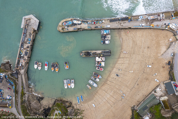 Aerial photograph of Newquay harbour Picture Board by Tim Woolcock