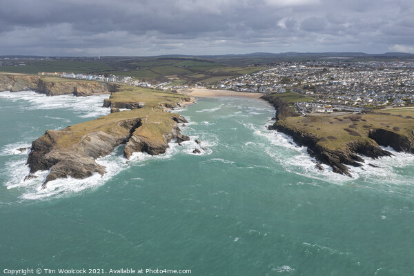 Aerial photograph of Porth Beach, Newquay, Cornwall Picture Board by Tim Woolcock