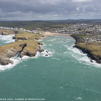 Buy canvas prints of Aerial photograph of Porth Beach, Newquay, Cornwall by Tim Woolcock