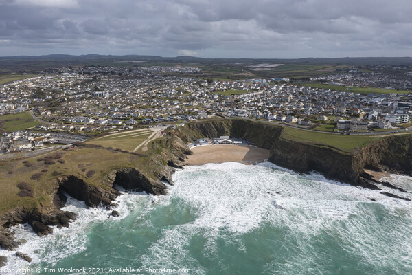 Aerial photograph of Lusty Glaze Beach, Newquay, Cornwall Picture Board by Tim Woolcock