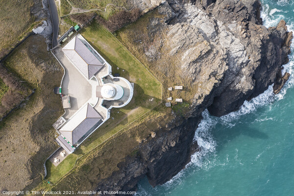 Aerial photograph of Trevose Lighthouse near Padstow, Cornwall,  Picture Board by Tim Woolcock