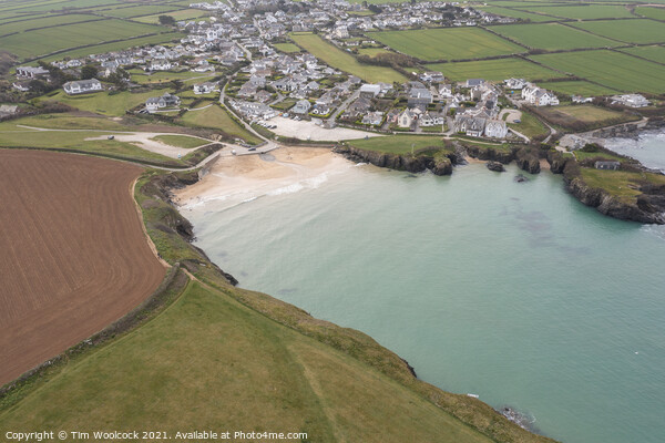 Aerial photograph taken near Trevone Beach nr Padstow, Cornwall, Picture Board by Tim Woolcock