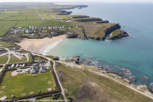 Aerial photograph of Treyarnon Bay near newquay and Padstow, Cor Picture Board by Tim Woolcock