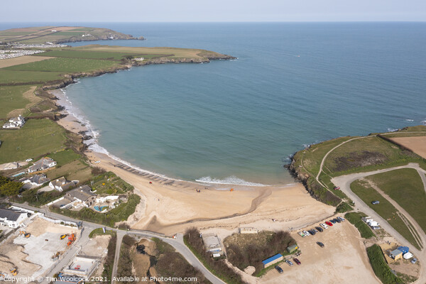 Aerial photograph of Harlyn Bay, near Padstow, Cornwall, England Picture Board by Tim Woolcock