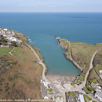 Buy canvas prints of Aerial photograph of Port Gaverne, Cornwall, England. by Tim Woolcock