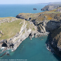Buy canvas prints of Aerial photograph of Tintagel, Cornwall, England. by Tim Woolcock