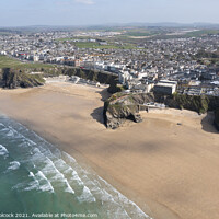 Buy canvas prints of Aerial photograph of Newquay, Cornwall, England. by Tim Woolcock
