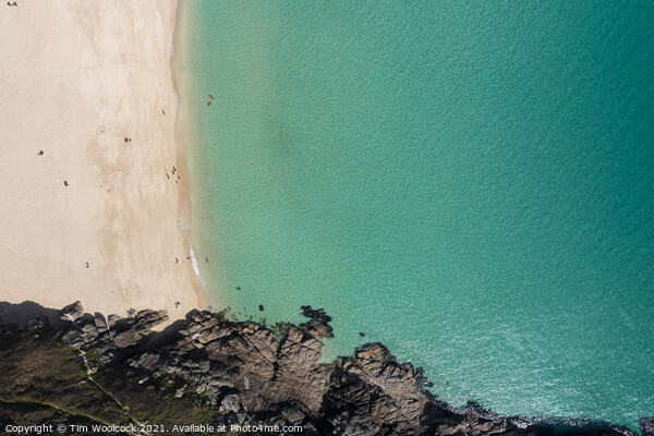 Aerial photograph of Porthcurno Beach nr Lands End, Cornwall, En Picture Board by Tim Woolcock